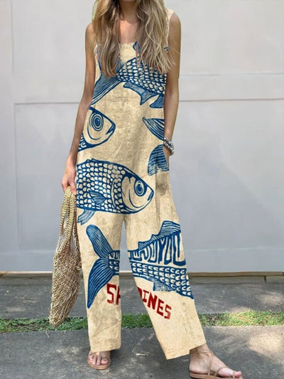 Casual Bomuld Hør Jumpsuit