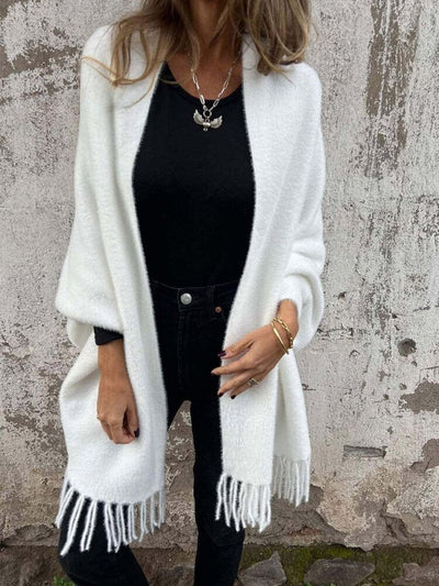 Casual Strikket Fleece Cape med Frynser