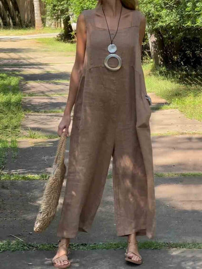 Casual Bomuld Hør Jumpsuit
