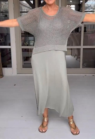 Casual Suspender Kjole Og Bluse To-Delt Sæt