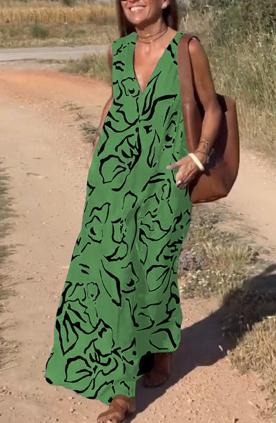 Casual Printet V-Hals Maxi Kjole