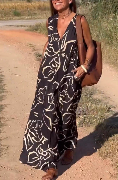 Casual Printet V-Hals Maxi Kjole