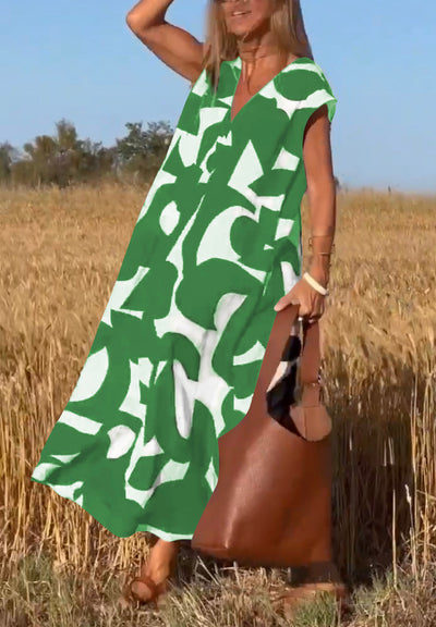 Casual Printet V-Hals Maxi Kjole