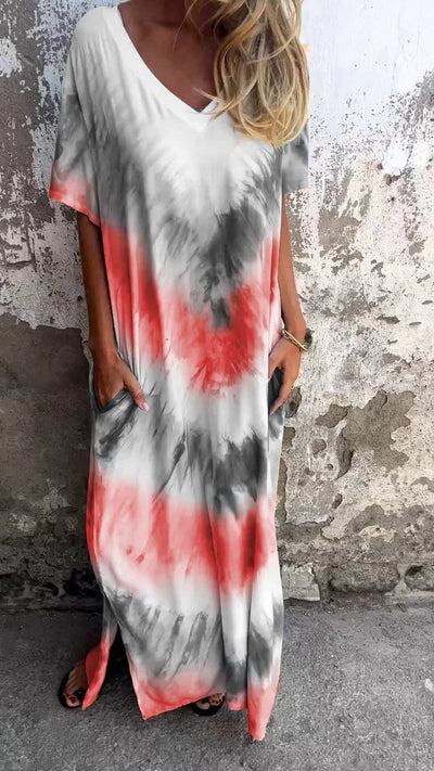 Tie-Dye V-Hals Lang Komfortabel Kjole