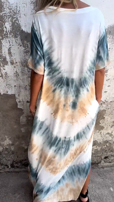 Tie-Dye V-Hals Lang Komfortabel Kjole