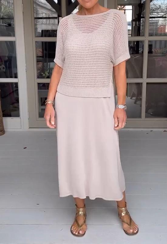 Casual Suspender Kjole Og Bluse To-Delt Sæt