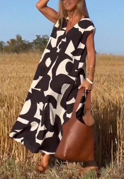 Casual Printet V-Hals Maxi Kjole