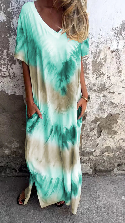 Tie-Dye V-Hals Lang Komfortabel Kjole