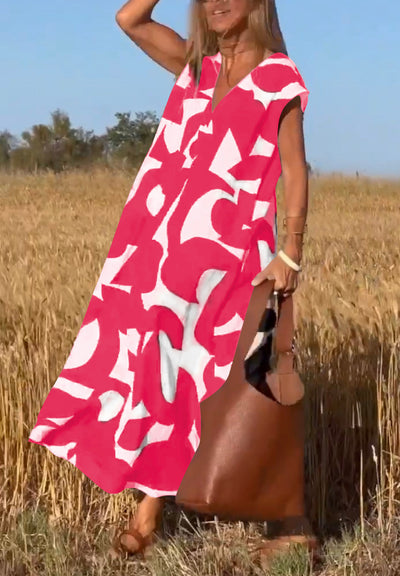 Casual Printet V-Hals Maxi Kjole