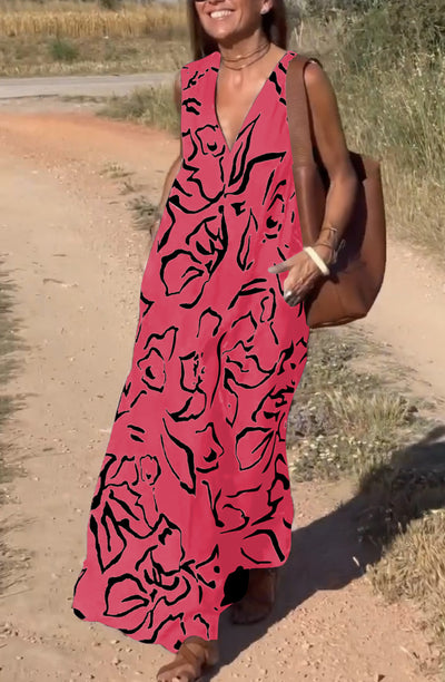 Casual Printet V-Hals Maxi Kjole