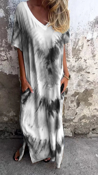 Tie-Dye V-Hals Lang Komfortabel Kjole