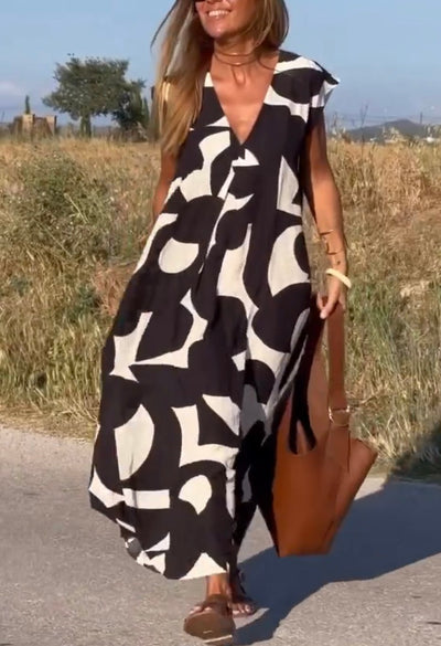 Casual Printet V-Hals Maxi Kjole