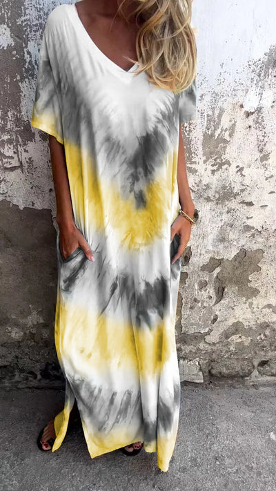 Tie-Dye V-Hals Lang Komfortabel Kjole