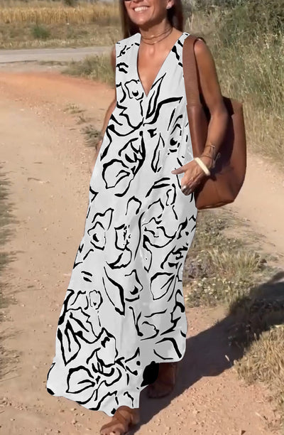 Casual Printet V-Hals Maxi Kjole