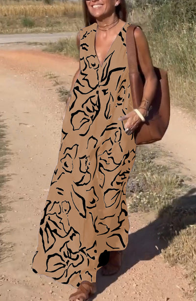 Casual Printet V-Hals Maxi Kjole