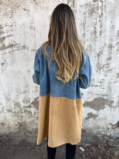 Lapel Denim Patchwork Design Jakke