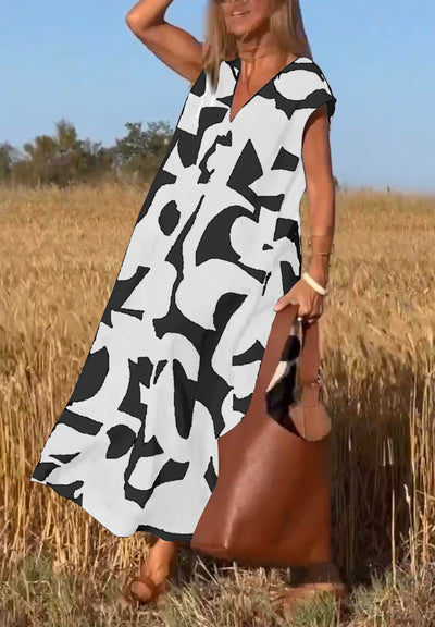 Casual Printet V-Hals Maxi Kjole