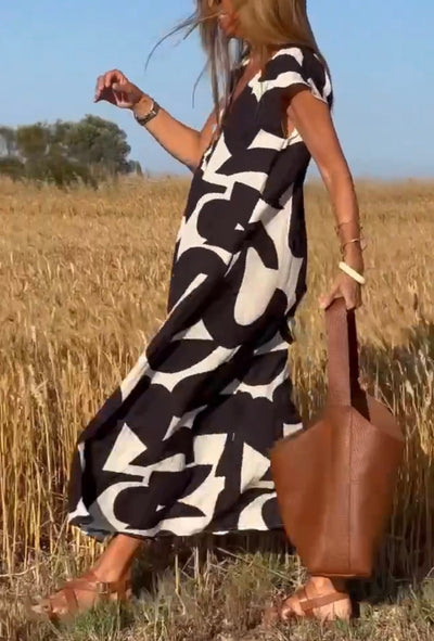 Casual Printet V-Hals Maxi Kjole