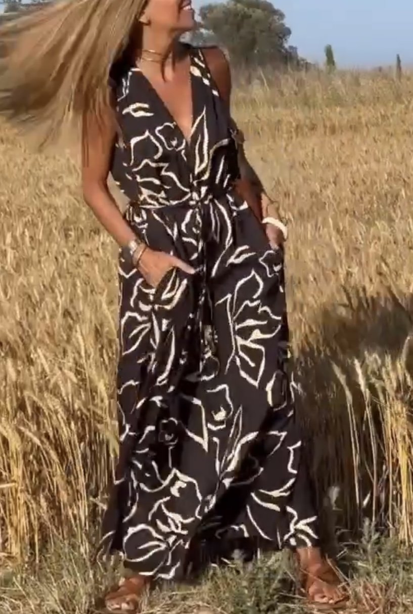 Casual Printet V-Hals Maxi Kjole