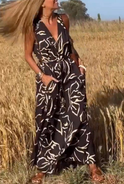Casual Printet V-Hals Maxi Kjole