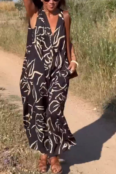 Casual Printet V-Hals Maxi Kjole