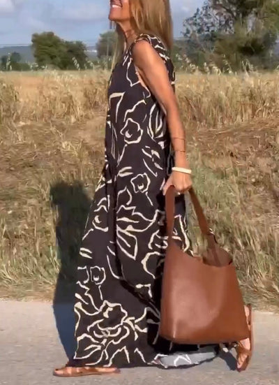Casual Printet V-Hals Maxi Kjole