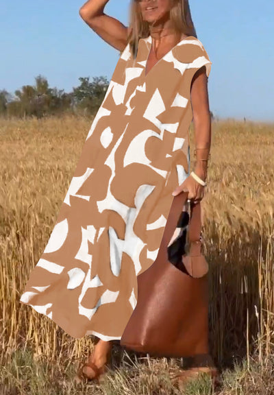 Casual Printet V-Hals Maxi Kjole